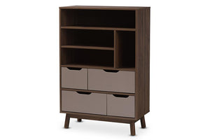 Baxton Studio Britta Mid-Century Modern Walnut Brown and Grey Two-Tone Finished Wood Bookcase