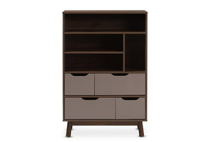 Baxton Studio Britta Mid-Century Modern Walnut Brown and Grey Two-Tone Finished Wood Bookcase