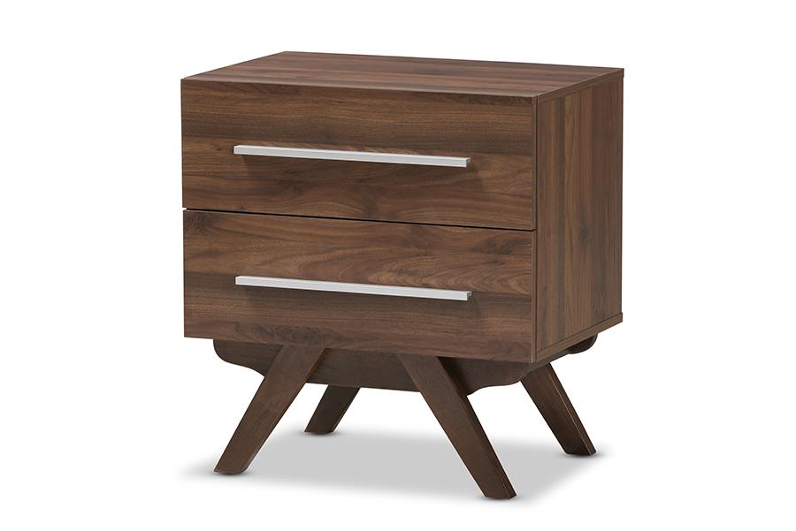 Baxton Studio Auburn Mid-Century Modern Walnut Brown Finished Wood 2-Drawer Nightstand