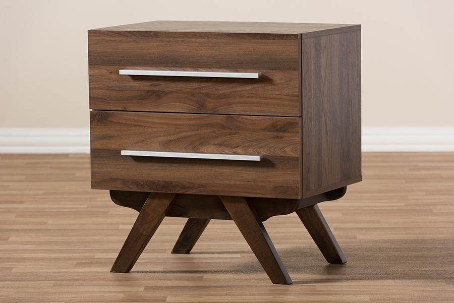 Baxton Studio Auburn Mid-Century Modern Walnut Brown Finished Wood 2-Drawer Nightstand