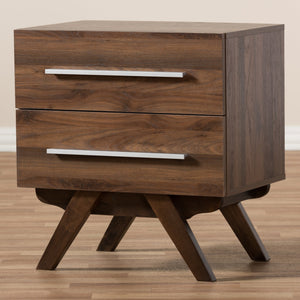 Baxton Studio Auburn Mid-Century Modern Walnut Brown Finished Wood 2-Drawer Nightstand