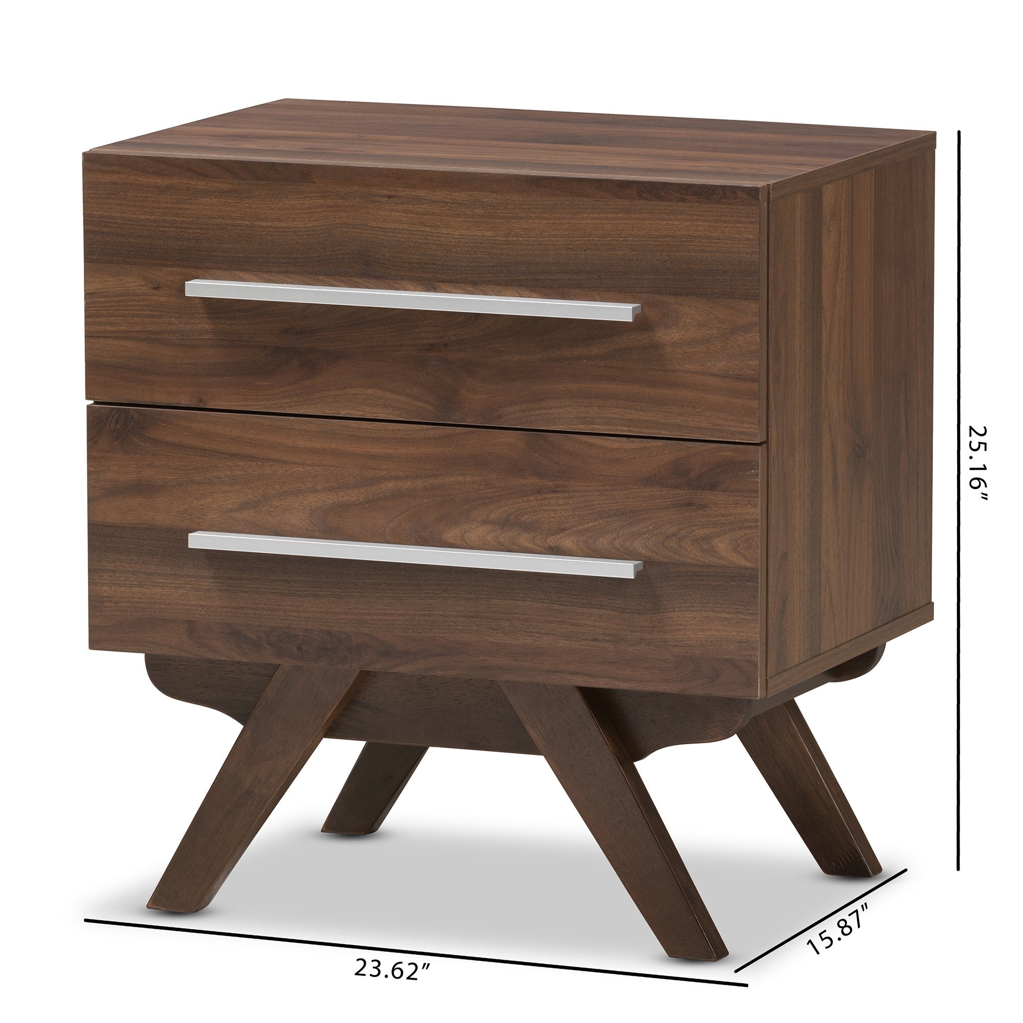 Baxton Studio Auburn Mid-Century Modern Walnut Brown Finished Wood 2-Drawer Nightstand