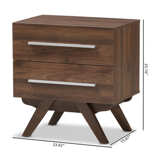 Baxton Studio Auburn Mid-Century Modern Walnut Brown Finished Wood 2-Drawer Nightstand