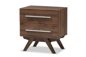 Baxton Studio Auburn Mid-Century Modern Walnut Brown Finished Wood 2-Drawer Nightstand