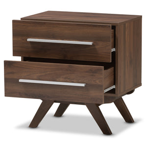 Baxton Studio Auburn Mid-Century Modern Walnut Brown Finished Wood 2-Drawer Nightstand