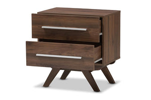 Baxton Studio Auburn Mid-Century Modern Walnut Brown Finished Wood 2-Drawer Nightstand