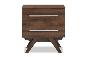 Baxton Studio Auburn Mid-Century Modern Walnut Brown Finished Wood 2-Drawer Nightstand