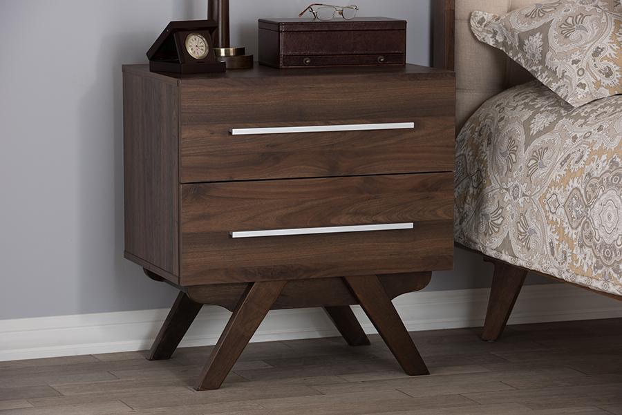 Baxton Studio Auburn Mid-Century Modern Walnut Brown Finished Wood 2-Drawer Nightstand