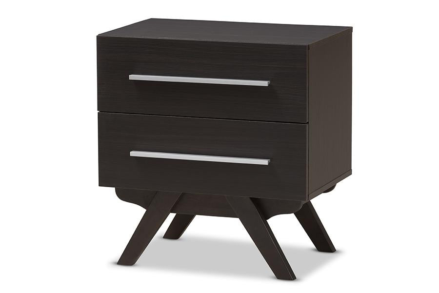 Baxton Studio Auburn Mid-Century Modern Espresso Brown Finished Wood 2-Drawer Nightstand