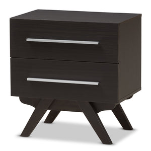 Baxton Studio Auburn Mid-Century Modern Espresso Brown Finished Wood 2-Drawer Nightstand