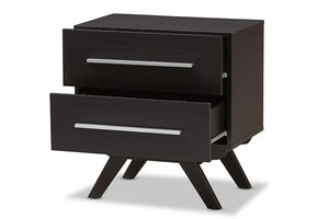 Baxton Studio Auburn Mid-Century Modern Espresso Brown Finished Wood 2-Drawer Nightstand