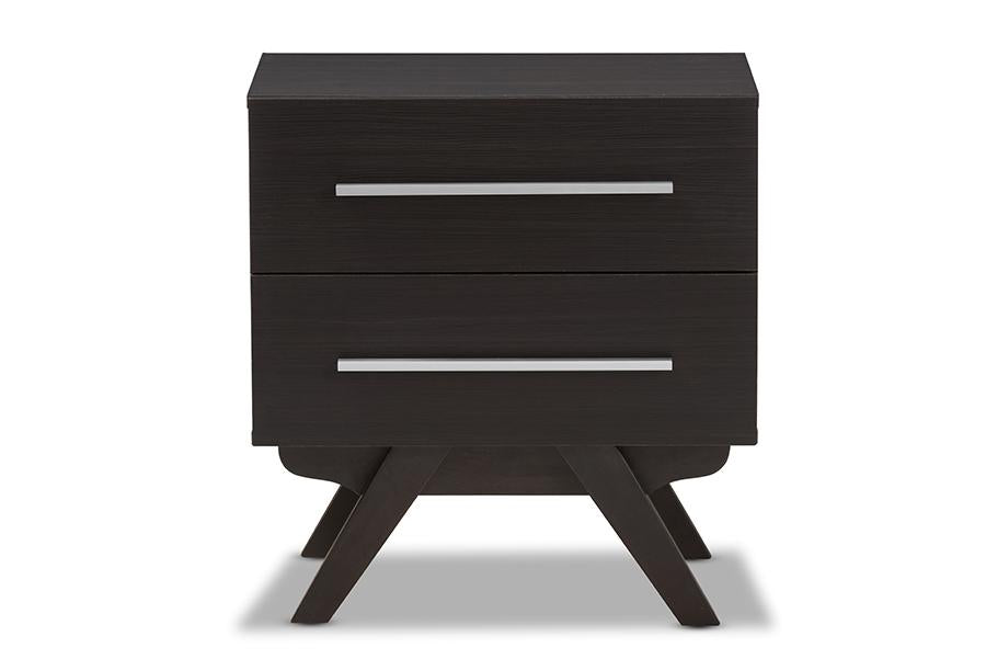 Baxton Studio Auburn Mid-Century Modern Espresso Brown Finished Wood 2-Drawer Nightstand