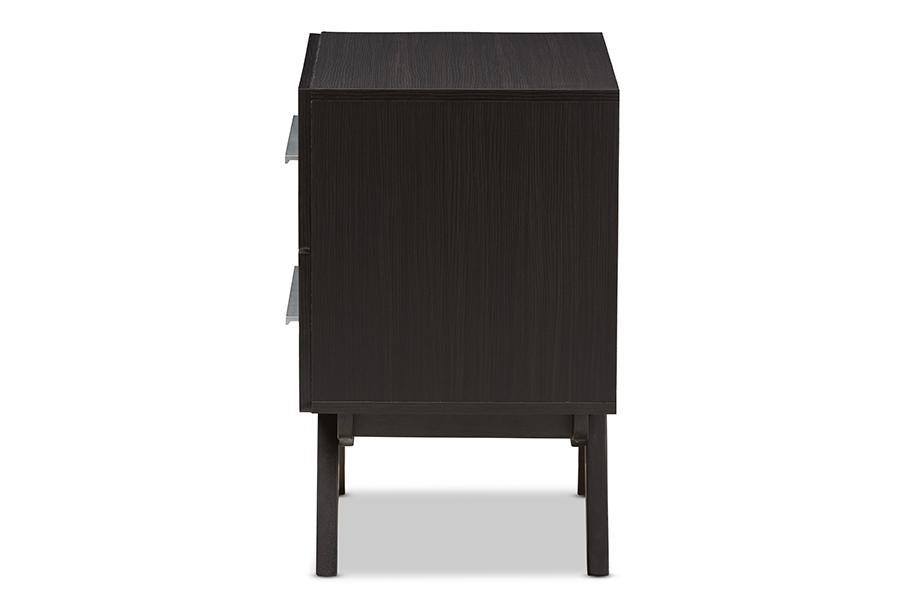 Baxton Studio Auburn Mid-Century Modern Espresso Brown Finished Wood 2-Drawer Nightstand