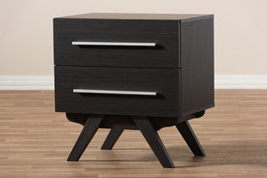 Baxton Studio Auburn Mid-Century Modern Espresso Brown Finished Wood 2-Drawer Nightstand