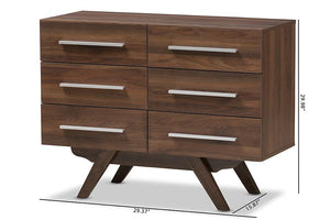 Baxton Studio Auburn Mid-Century Modern Walnut Brown Finished Wood 6-Drawer Dresser