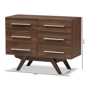 Baxton Studio Auburn Mid-Century Modern Walnut Brown Finished Wood 6-Drawer Dresser