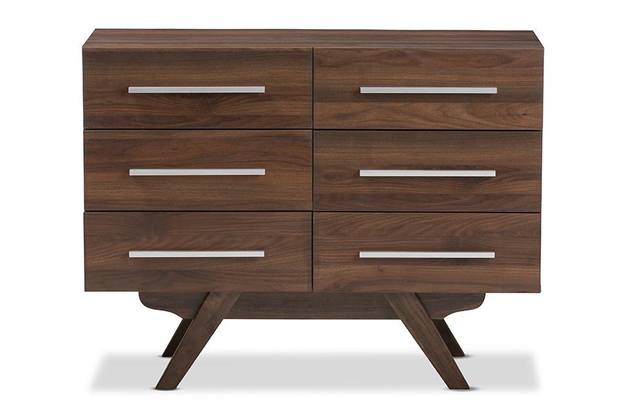 Baxton Studio Auburn Mid-Century Modern Walnut Brown Finished Wood 6-Drawer Dresser