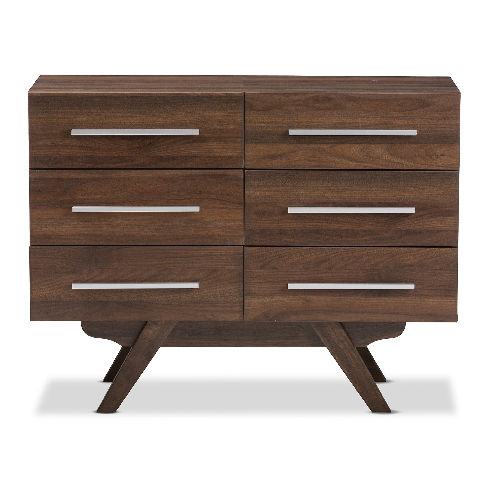 Baxton Studio Auburn Mid-Century Modern Walnut Brown Finished Wood 6-Drawer Dresser