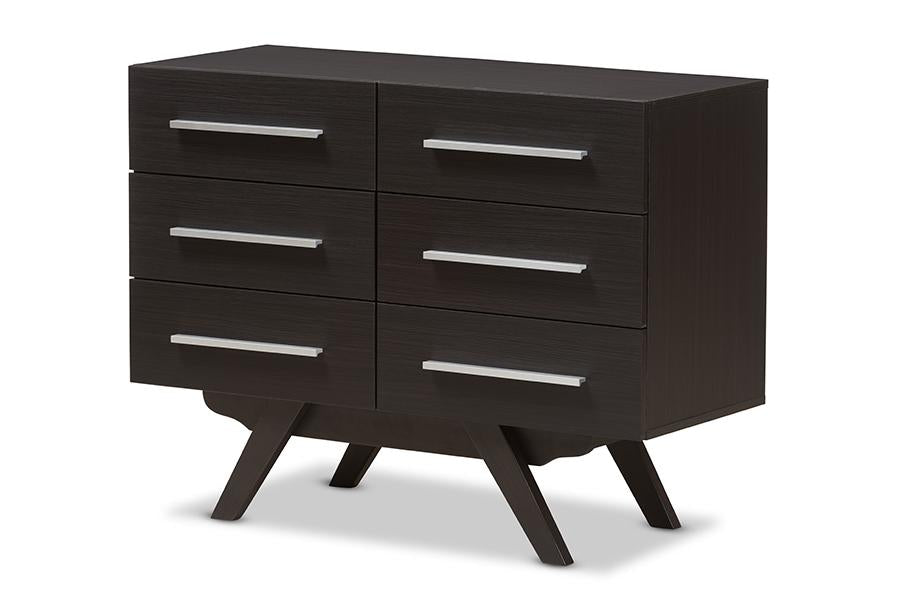 Baxton Studio Auburn Mid-Century Modern Espresso Brown Finished Wood 6-Drawer Dresser