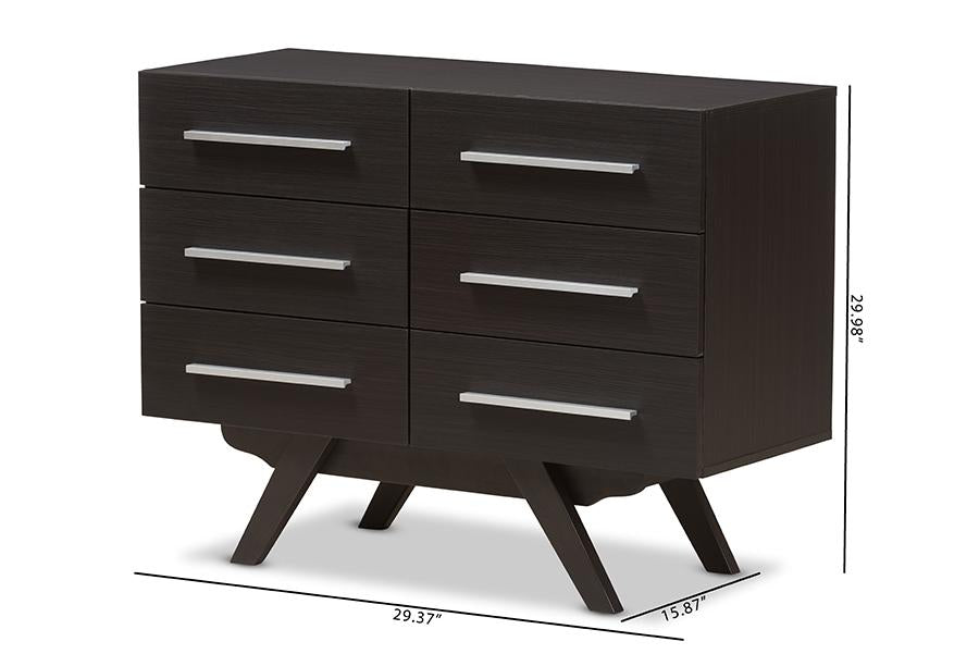 Baxton Studio Auburn Mid-Century Modern Espresso Brown Finished Wood 6-Drawer Dresser