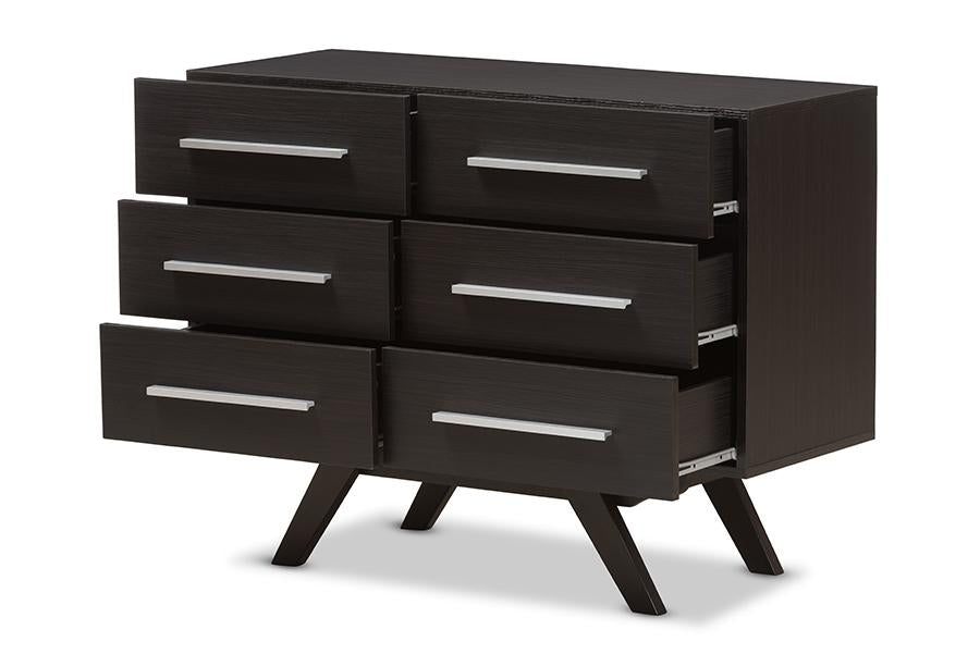 Baxton Studio Auburn Mid-Century Modern Espresso Brown Finished Wood 6-Drawer Dresser