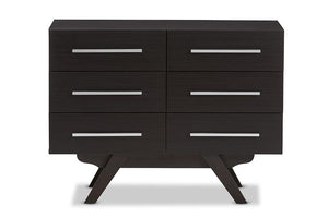 Baxton Studio Auburn Mid-Century Modern Espresso Brown Finished Wood 6-Drawer Dresser