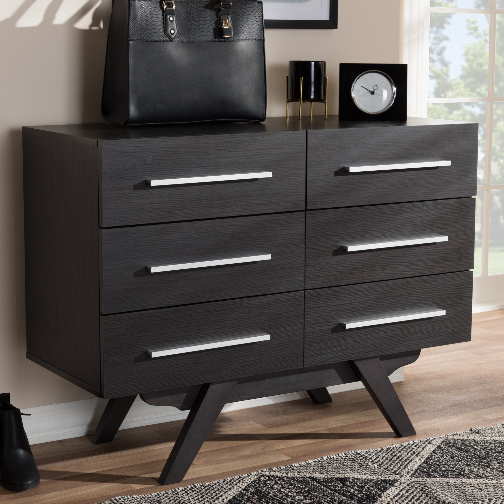 Baxton Studio Auburn Mid-Century Modern Espresso Brown Finished Wood 6-Drawer Dresser