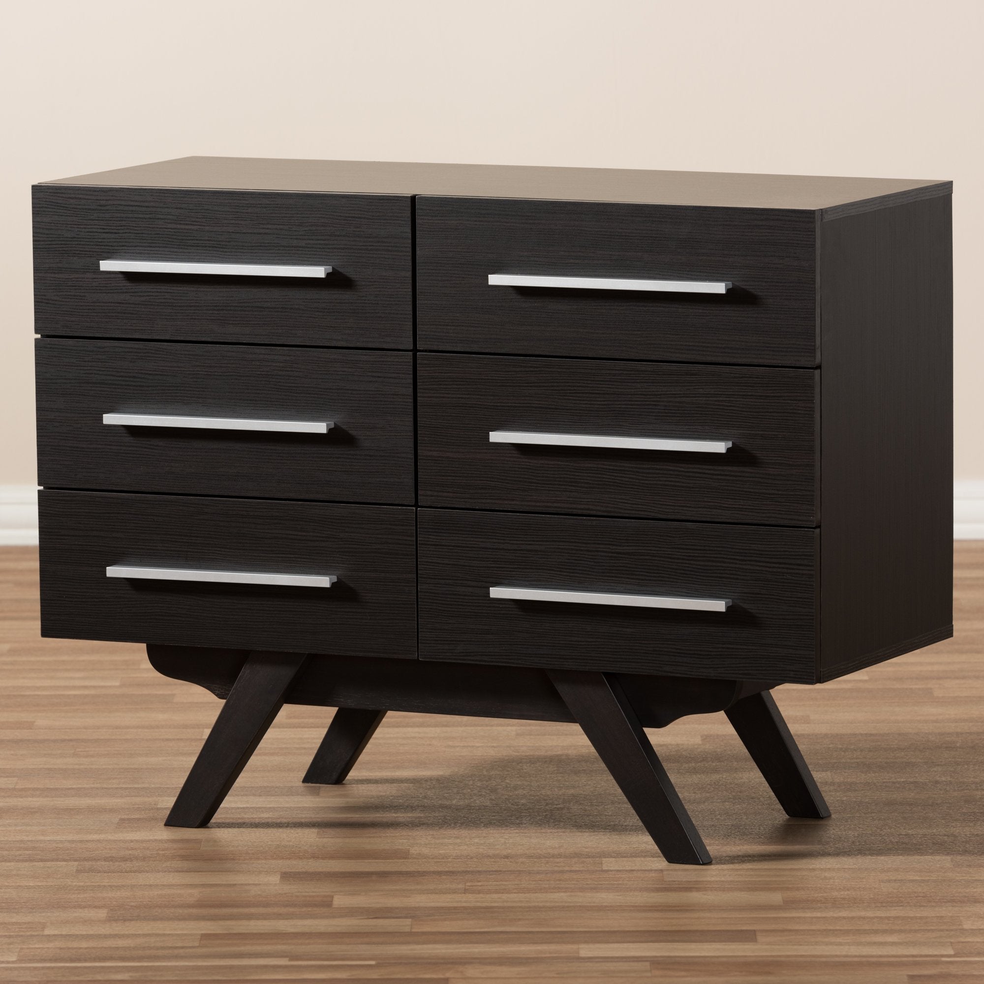 Baxton Studio Auburn Mid-Century Modern Espresso Brown Finished Wood 6-Drawer Dresser