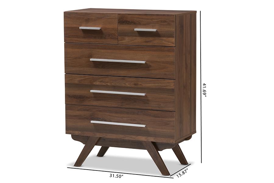 Baxton Studio Auburn Mid-Century Modern Walnut Brown Finished Wood 5-Drawer Chest