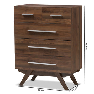 Baxton Studio Auburn Mid-Century Modern Walnut Brown Finished Wood 5-Drawer Chest