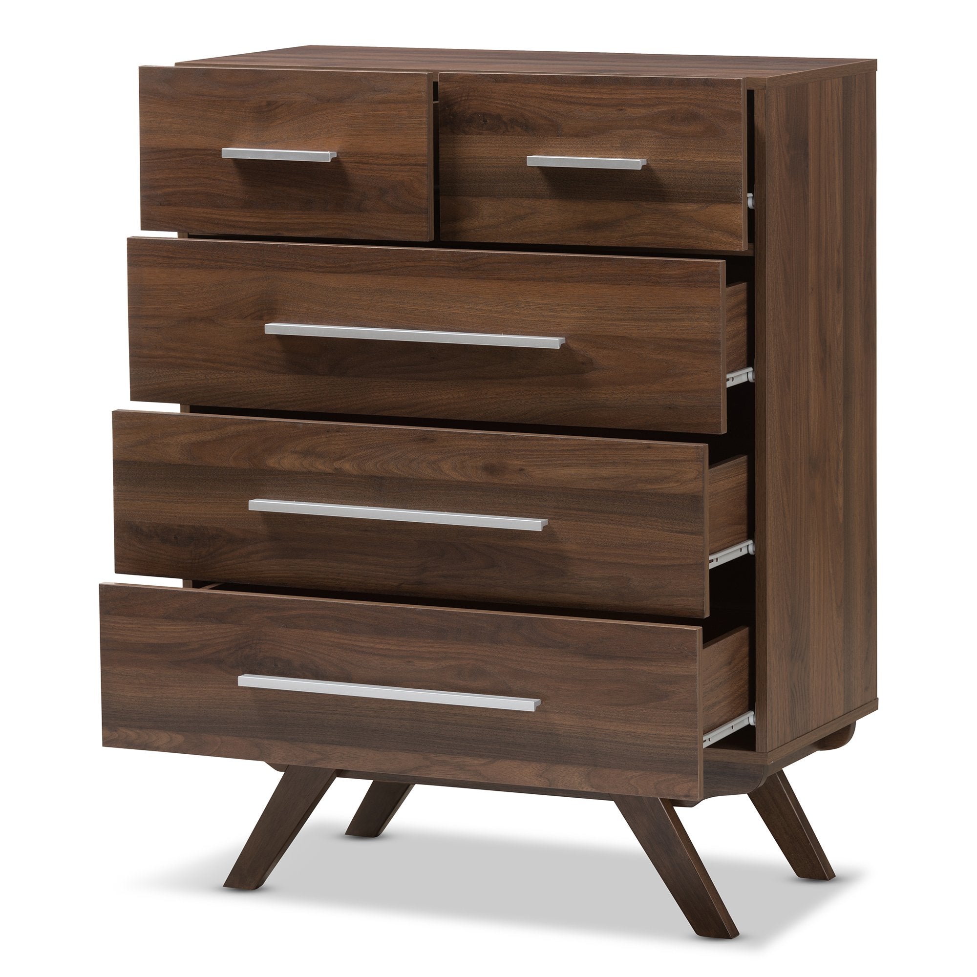 Baxton Studio Auburn Mid-Century Modern Walnut Brown Finished Wood 5-Drawer Chest