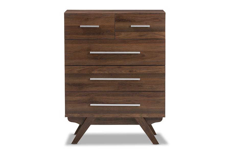 Baxton Studio Auburn Mid-Century Modern Walnut Brown Finished Wood 5-Drawer Chest