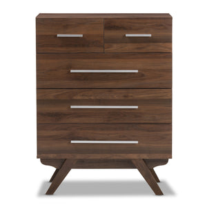 Baxton Studio Auburn Mid-Century Modern Walnut Brown Finished Wood 5-Drawer Chest