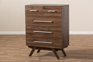 Baxton Studio Auburn Mid-Century Modern Walnut Brown Finished Wood 5-Drawer Chest