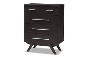 Baxton Studio Auburn Mid-Century Modern Espresso Brown Finished Wood 5-Drawer Chest