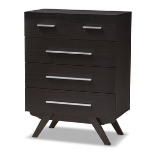 Baxton Studio Auburn Mid-Century Modern Espresso Brown Finished Wood 5-Drawer Chest