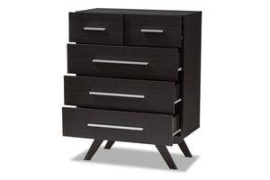 Baxton Studio Auburn Mid-Century Modern Espresso Brown Finished Wood 5-Drawer Chest