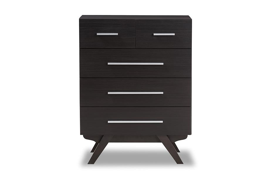 Baxton Studio Auburn Mid-Century Modern Espresso Brown Finished Wood 5-Drawer Chest