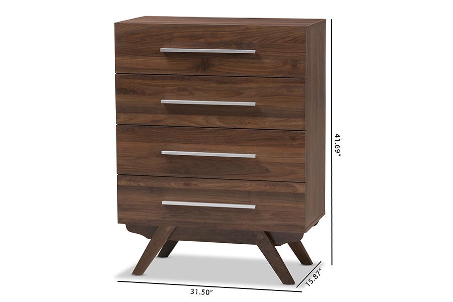 Baxton Studio Auburn Mid-Century Modern Walnut Brown Finished Wood 4-Drawer Chest