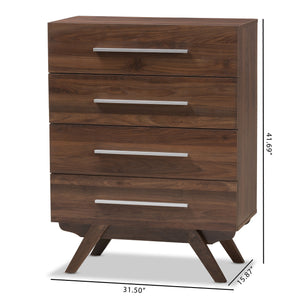 Baxton Studio Auburn Mid-Century Modern Walnut Brown Finished Wood 4-Drawer Chest