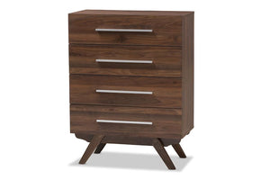 Baxton Studio Auburn Mid-Century Modern Walnut Brown Finished Wood 4-Drawer Chest