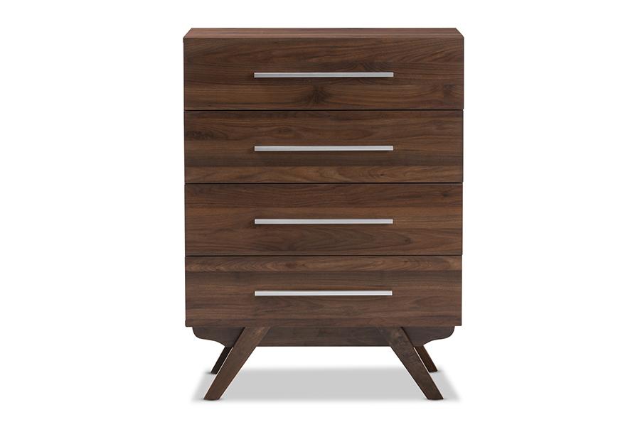 Baxton Studio Auburn Mid-Century Modern Walnut Brown Finished Wood 4-Drawer Chest