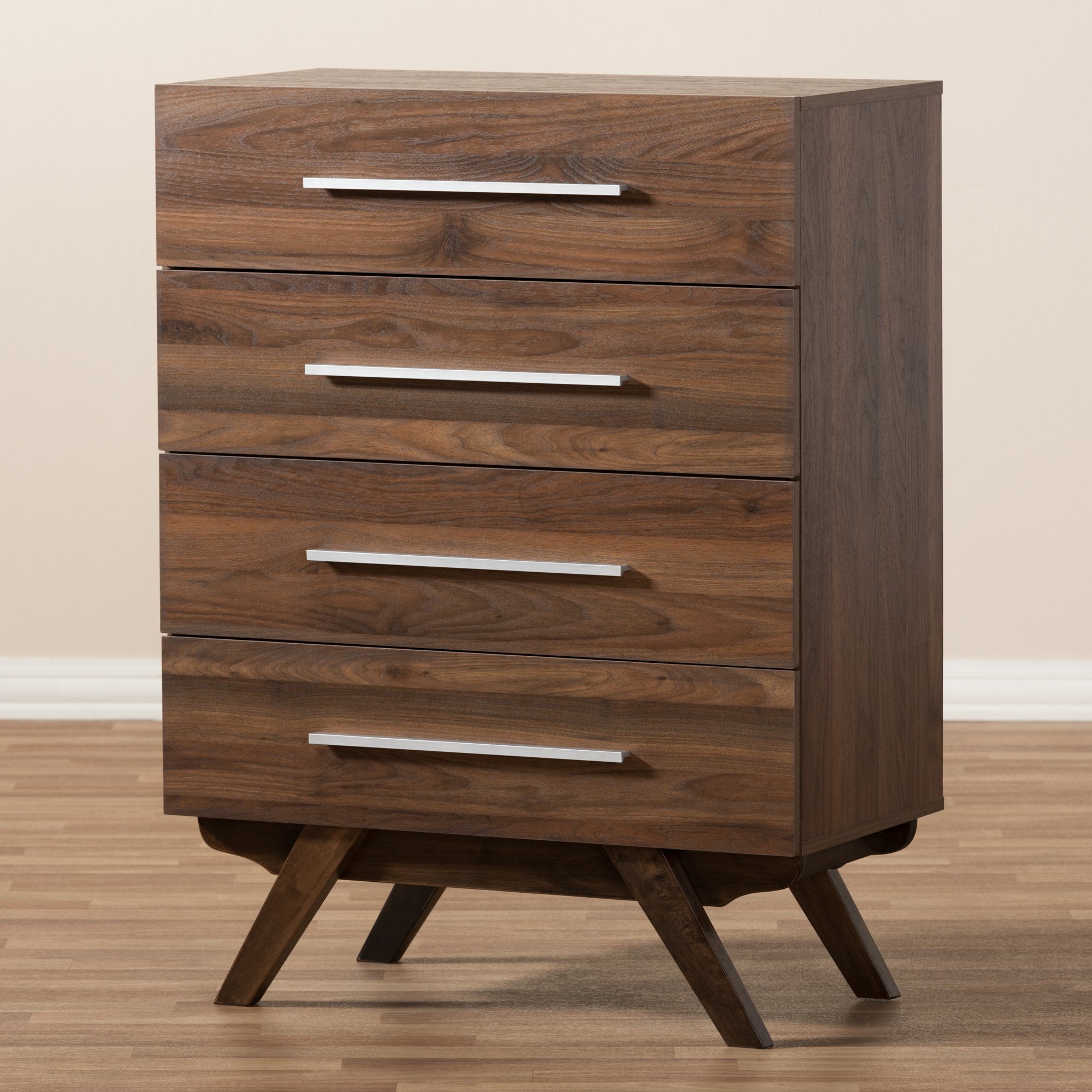 Baxton Studio Auburn Mid-Century Modern Walnut Brown Finished Wood 4-Drawer Chest