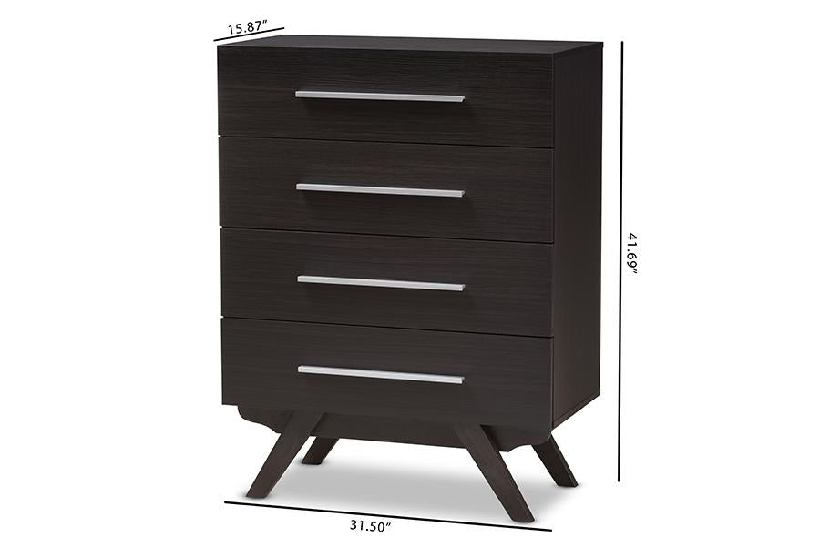 Baxton Studio Auburn Mid-Century Modern Dark Brown Finished Wood 4-Drawer Chest