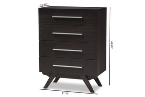 Baxton Studio Auburn Mid-Century Modern Dark Brown Finished Wood 4-Drawer Chest