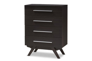 Baxton Studio Auburn Mid-Century Modern Dark Brown Finished Wood 4-Drawer Chest