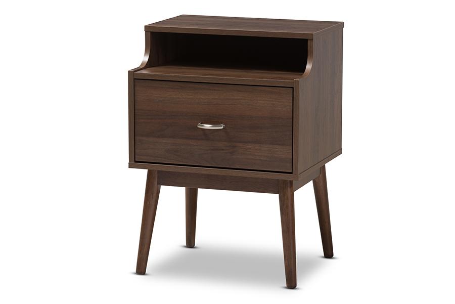 Baxton Studio Disa Mid-Century Modern Walnut Brown Finished Nightstand