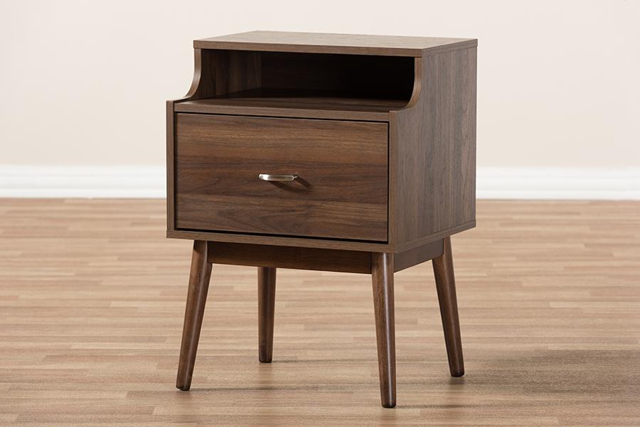 Baxton Studio Disa Mid-Century Modern Walnut Brown Finished Nightstand