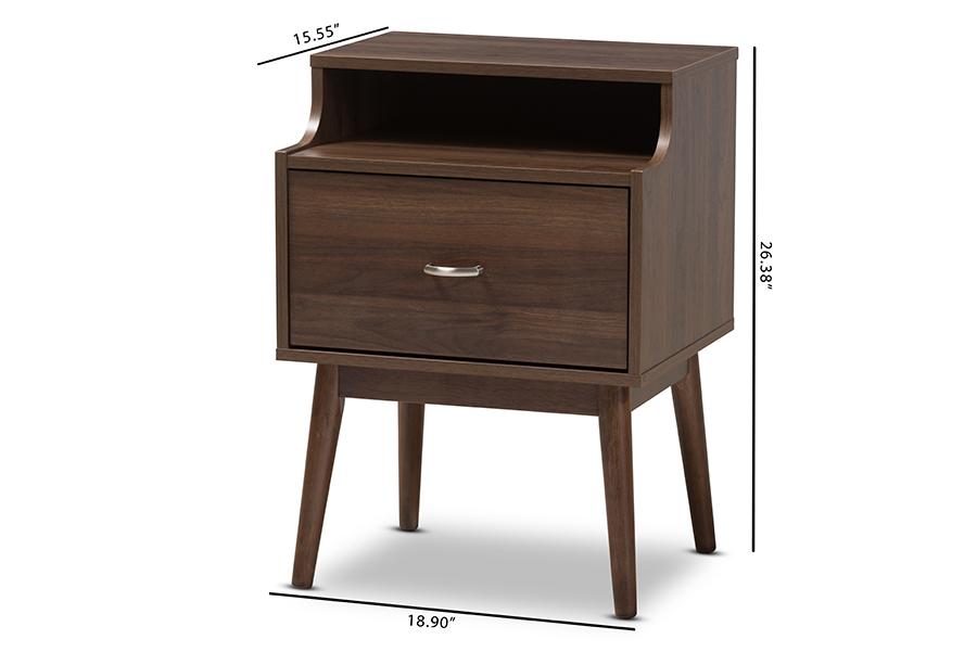 Baxton Studio Disa Mid-Century Modern Walnut Brown Finished Nightstand