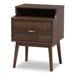 Baxton Studio Disa Mid-Century Modern Walnut Brown Finished Nightstand